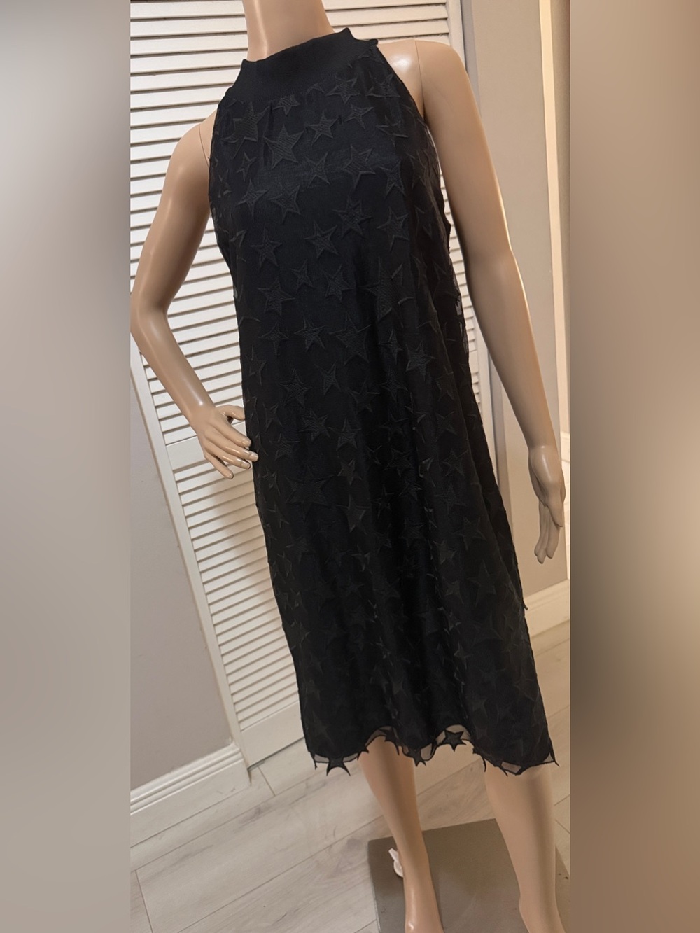 Scotch & Soda Black Sheer Star Dress Sleeveless High Neck Midi Dress